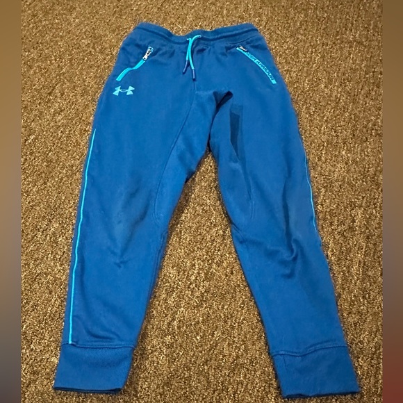Under Armour Sweat Pants Youth Small Blue Logo Cold Gear Storm Tapered Pockets - Picture 1 of 3